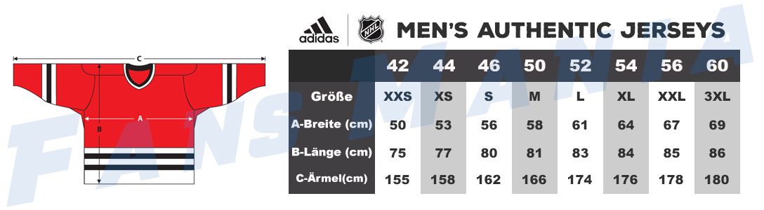 Größentabelle NHL Adidas authentic herren trikots