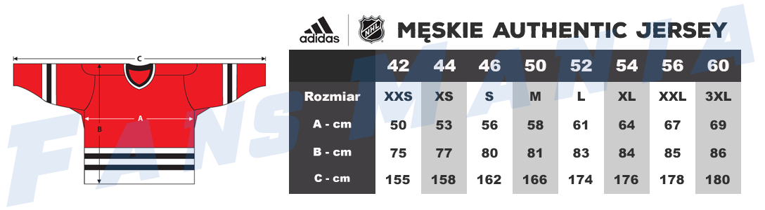 Tabela rozmiarów Adidas NHL męskie jerseye